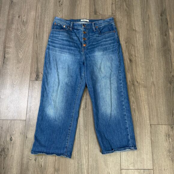 Madewell Slim Wide Leg Crop Olympia Wash Button Front Jeans US Women's 32 - Picture 2 of 8